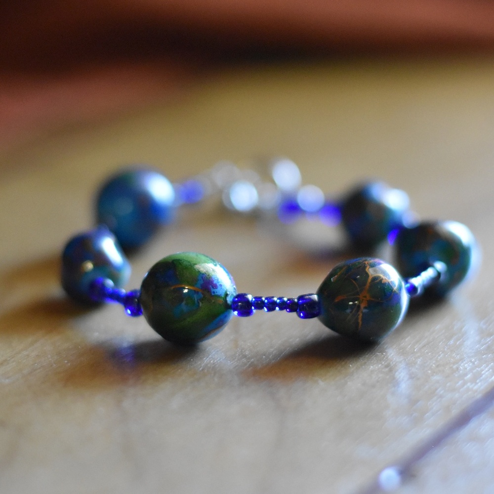 Blue and Green Bead Bracelet